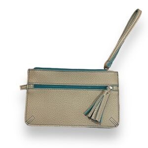 New Croft & Barrow wristlet grey and blue/teal w tassel charm